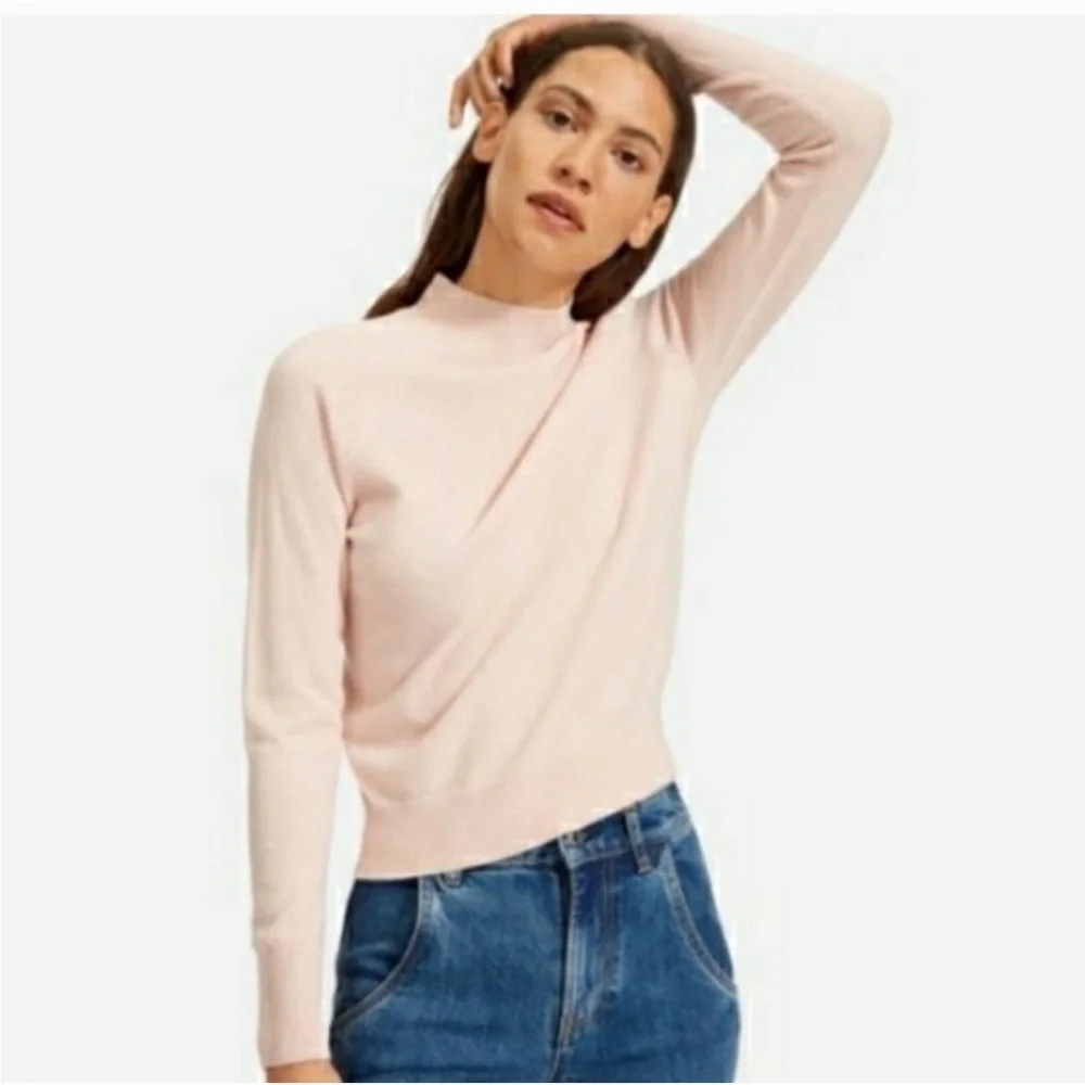 EVERLANE 100% Cashmere Mock Neck Cozy Lightweight Ribbed Fall Winter Sweater